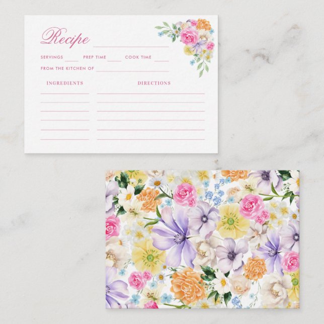 Tarjeta De Recepción Floral rosa y Naranja comparten la receta de ducha (Anverso / Reverso)