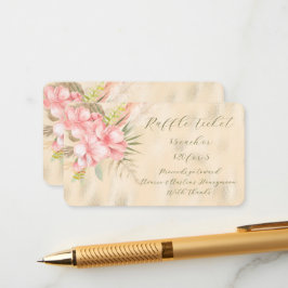 Tarjeta De Recepción Floral rosa y Relieve metalizado amarillo cremoso 