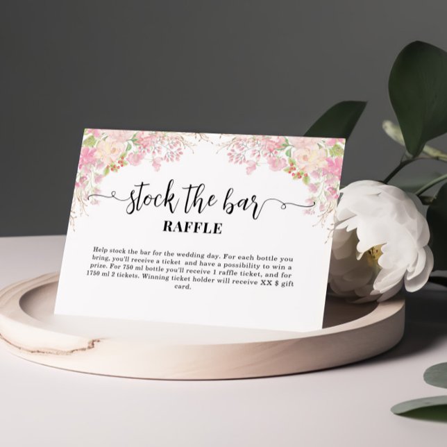 Tarjeta De Recepción Floral rosada en el bar Bridal Shower (Subido por el creador)