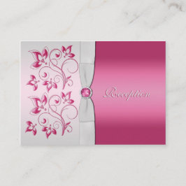 Tarjeta de recepción floral rosada y plateada