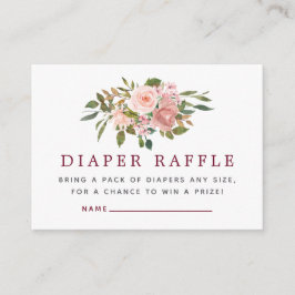 Tarjeta De Recepción Floral Rubor & Burgundy Baby Shower Diaper Raffle