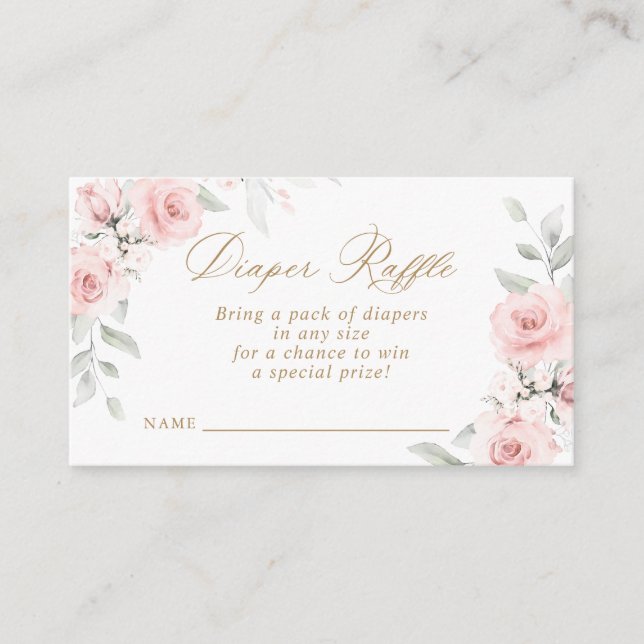 Tarjeta De Recepción Floral Rubor Pink Baby Shower Diaper Raffle Card (Anverso)