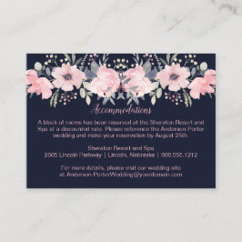 Tarjeta De Recepción Floral Rubor Rosa - Azul Marino |
