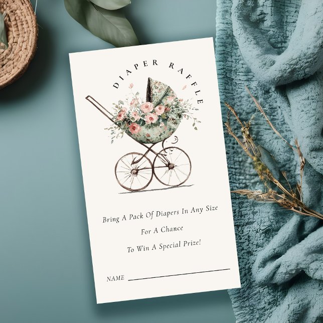 Tarjeta De Recepción Floral Rubor Stroller Diaper Raffle Baby Shower (Subido por el creador)