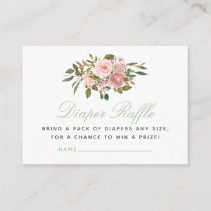 Tarjeta De Recepción Floral Rubor y Sage Baby Shower Diaper Raffle