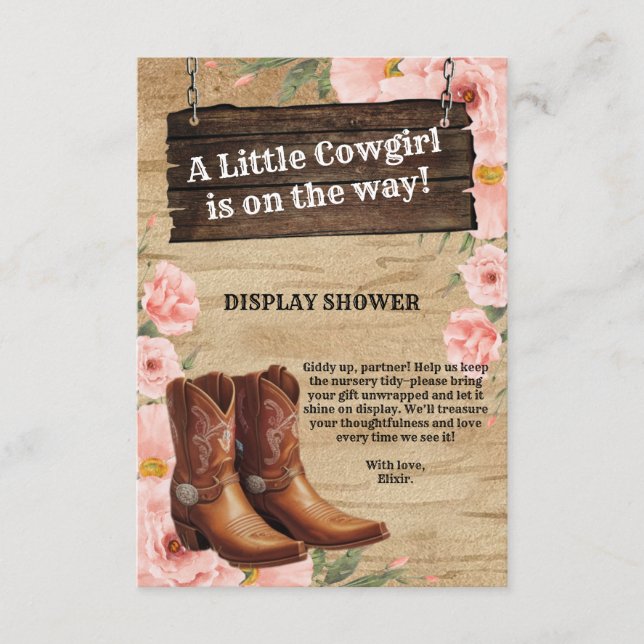 Tarjeta De Recepción Floral Rustic Cowgirl Boots Baby Shower (Anverso)
