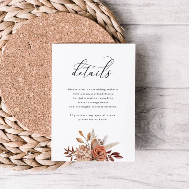 Tarjeta De Recepción Floral rústica otoñal, detalle Boda (Subido por el creador)