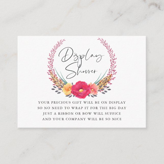 Tarjeta De Recepción Floral Safari Baby Shower Display Shower (Anverso)