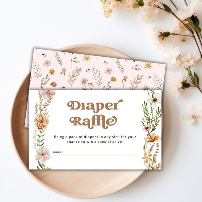 Tarjeta De Recepción Floral silvestre Baby Shower Diaper Raffle (Wildflower Floral Baby Shower Diaper Raffle Enclosure Card)