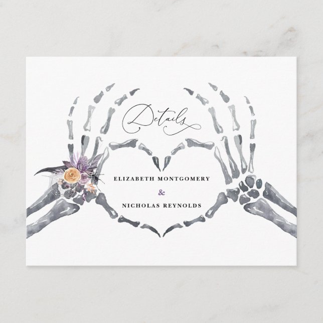 Tarjeta De Recepción Floral Skeleton | Detalles de invitado de Boda de  (Anverso)
