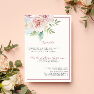 Tarjeta De Recepción Floral suave romántica vegetación rosa mauve Boda