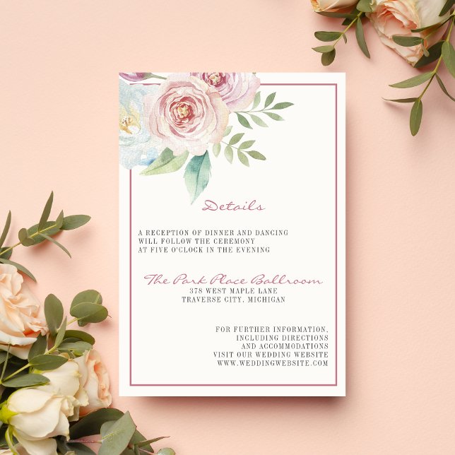 Tarjeta De Recepción Floral suave romántica vegetación rosa mauve Boda (Subido por el creador)