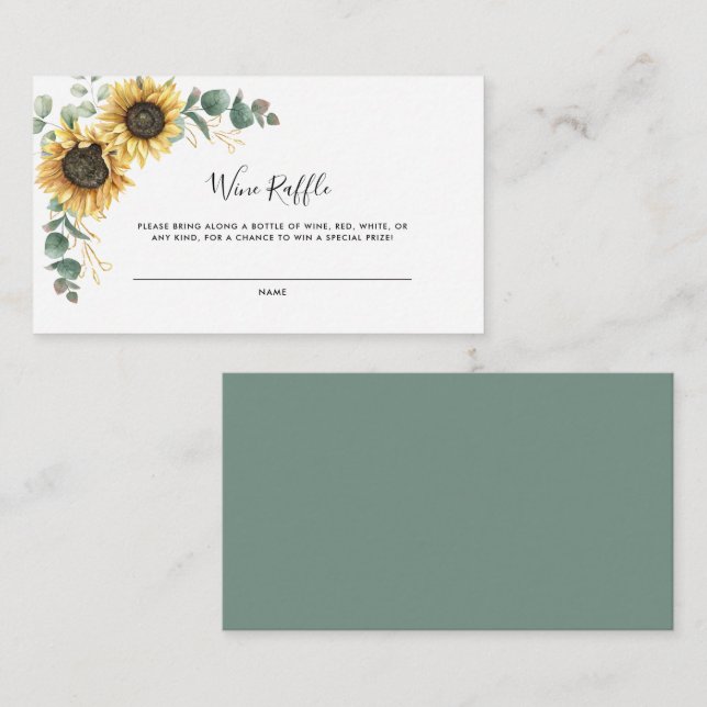 Tarjeta De Recepción Floral Sunflower Bridal Shower Wine Raffle (Anverso / Reverso)