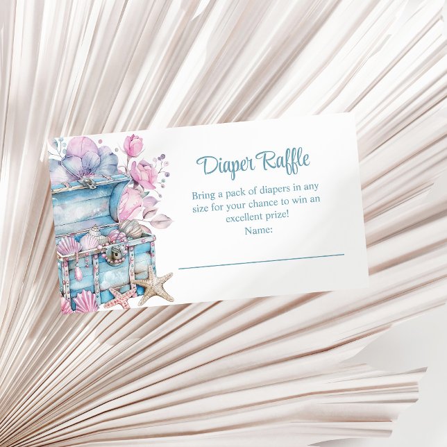 Tarjeta De Recepción Floral Treasure Chest Underwater Diaper Raffle (Floral Treasure Chest Underwater Diaper Raffle Enclosure Card on a sunny neutral dry palm leaf.)