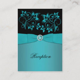 Tarjeta de recepción floral verde azulada y negra