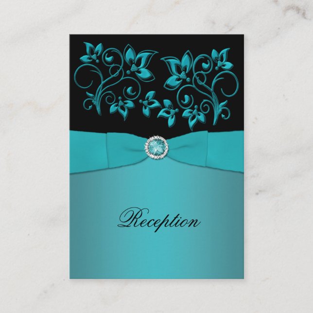 Tarjeta de recepción floral verde azulada y negra (Anverso)