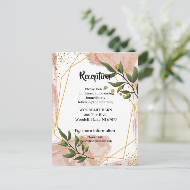 Tarjeta de recepción floral verde marfil con marco (Anverso de pie)