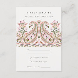 Tarjeta De Recepción Floral verde rosa Paisley Motif Wedding RSVP