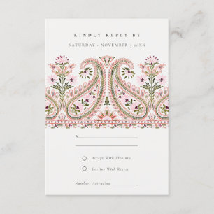 Tarjeta De Recepción Floral verde rosa Paisley Motif Wedding RSVP