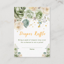 Tarjeta De Recepción Floral verde y crema Baby Shower Diaper Raffle