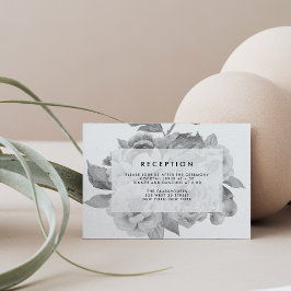 Tarjeta de recepción floral vintage en blanco y ne