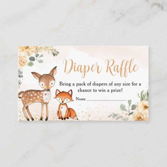 Tarjeta De Recepción Floral Woodland Animales Baby Shower Diaper Raffle (Anverso)