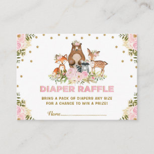 Tarjeta De Recepción Floral Woodland Diaper Raffle Chica Baby Shower