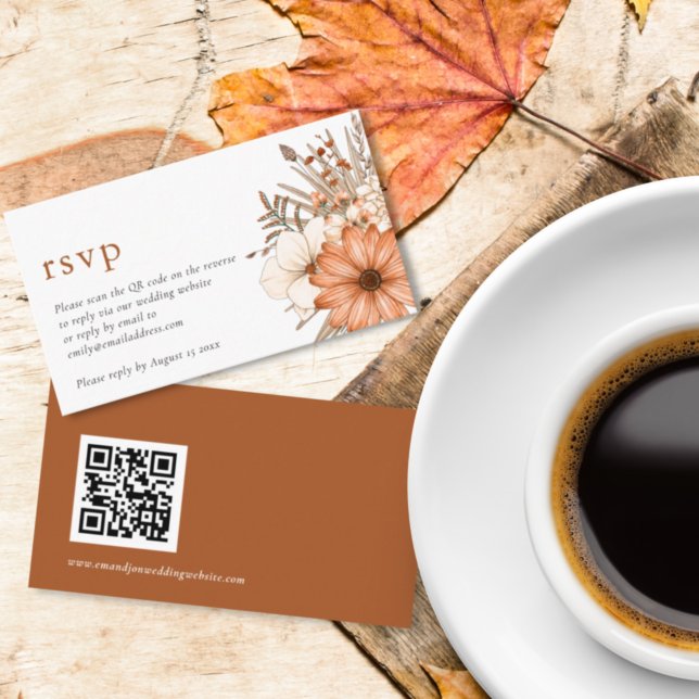 Tarjeta De Recepción Florales de otoño modernos Boda de código QR en lí (Subido por el creador)
