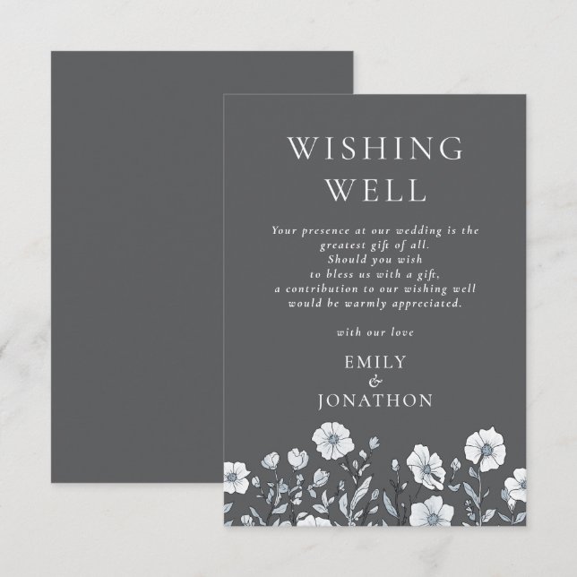 Tarjeta De Recepción Florales modernos deseando un gris bien Boda (Anverso / Reverso)