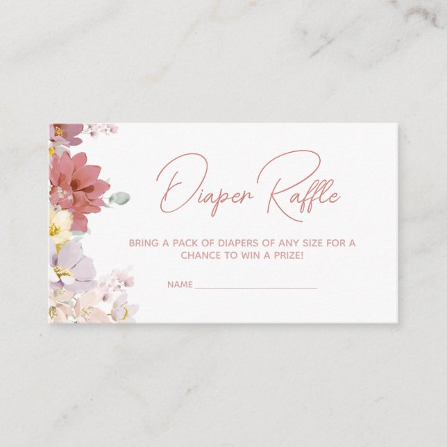 Tarjeta De Recepción Florals Baby Bloom Baby Shower Diaper Raffle (Anverso)