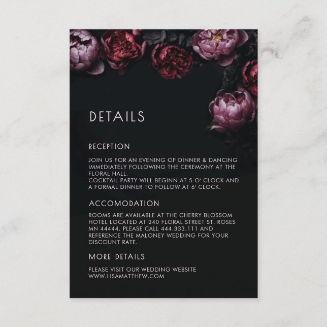 Tarjeta De Recepción Flores 3D oscuras y melancólicas (Anverso)