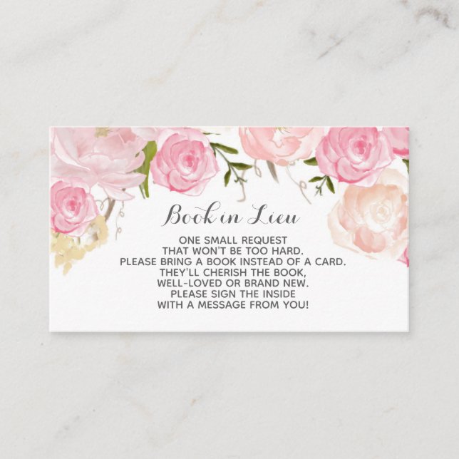 Tarjeta De Recepción Flores acuarelas de los libros en Lieu (Anverso)