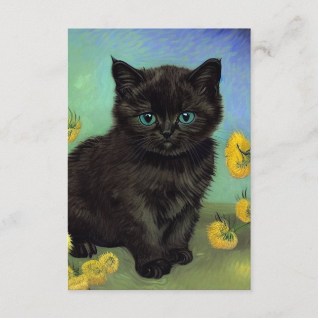 Tarjeta De Recepción Flores amarillas de gato negro Van Gogh (Anverso)