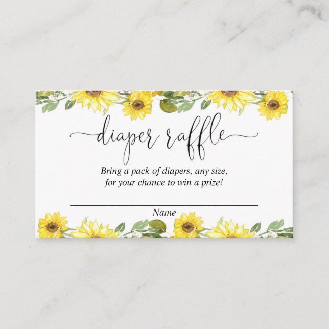 Tarjeta De Recepción Flores amarillas girasoles bebé ducha pañales rifa (Anverso)