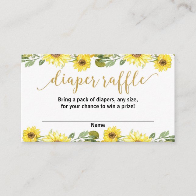 Tarjeta De Recepción Flores amarillas girasoles bebé ducha pañales rifa (Anverso)