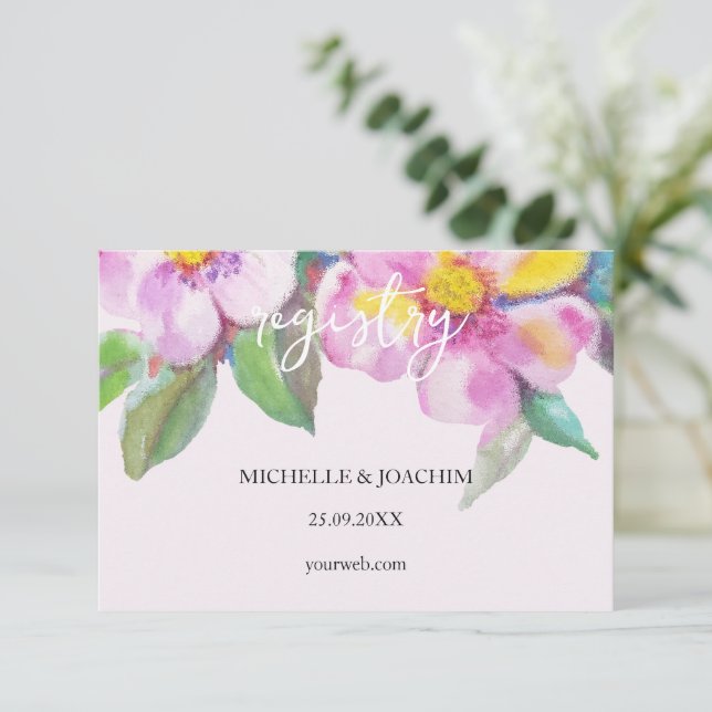 Tarjeta De Recepción Flores artísticas de color acuático (Anverso de pie)