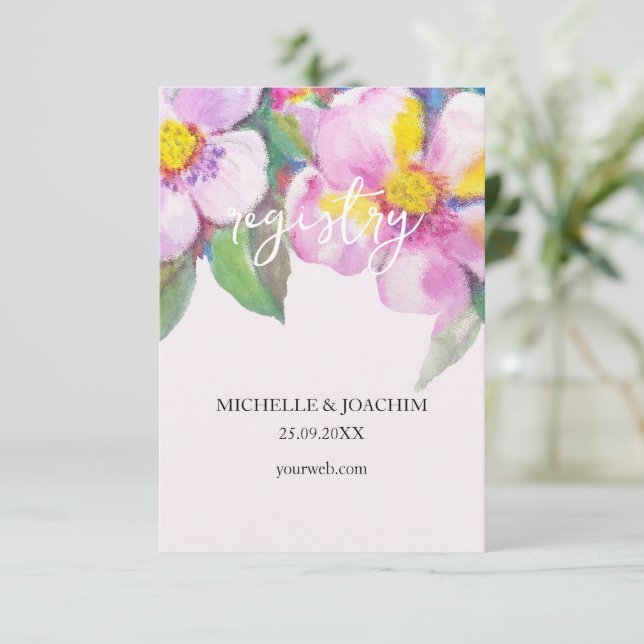Tarjeta De Recepción Flores artísticas de color acuático (Anverso de pie)