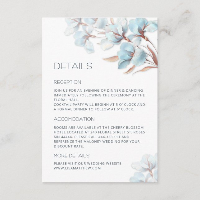 Tarjeta De Recepción Flores Artísticas Rosa Turquesa Dorado (Anverso)