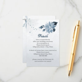 Tarjeta De Recepción flores azul grisáceo navy detalles botánicos
