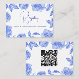Tarjeta De Recepción Flores Azules - Código QR Registro de Despedida de