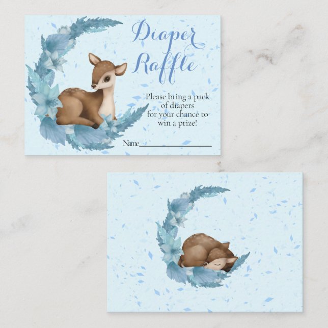 Tarjeta De Recepción Flores azules de Bambi Polvo Baby Shower Diaper Ra (Anverso / Reverso)