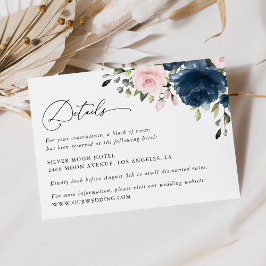 Tarjeta De Recepción Flores azules de la marina, flores rosas, detalles