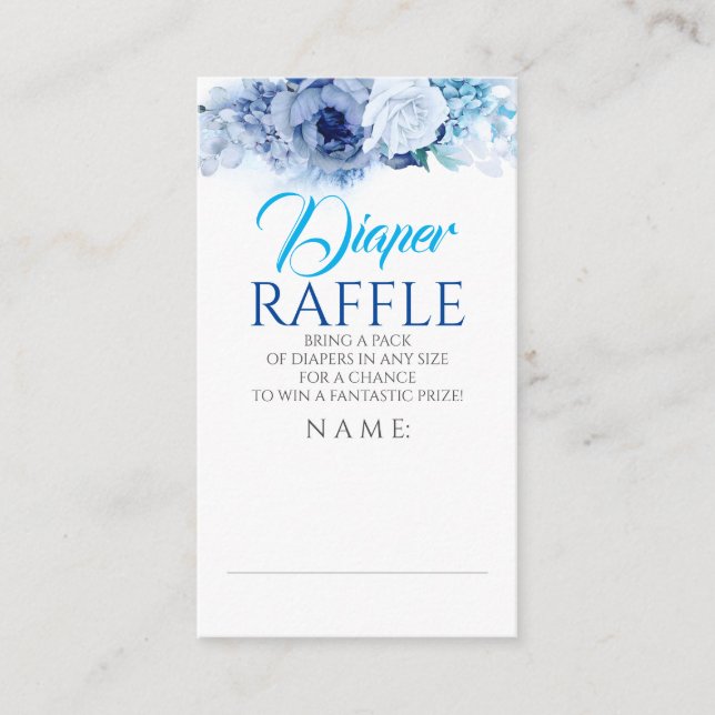 Tarjeta De Recepción Flores Azules Elegante Boleto de Raffle Diaper (Anverso)