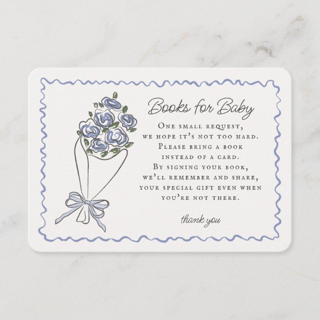 Tarjeta De Recepción Flores azules libros florales para bebé inserto (Anverso)