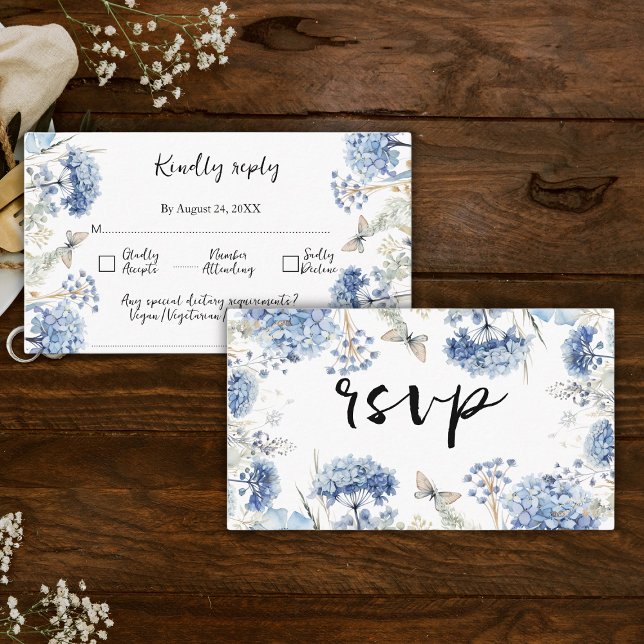 Tarjeta De Recepción Flores azules marco matrimonio tradicional RSVP (Subido por el creador)