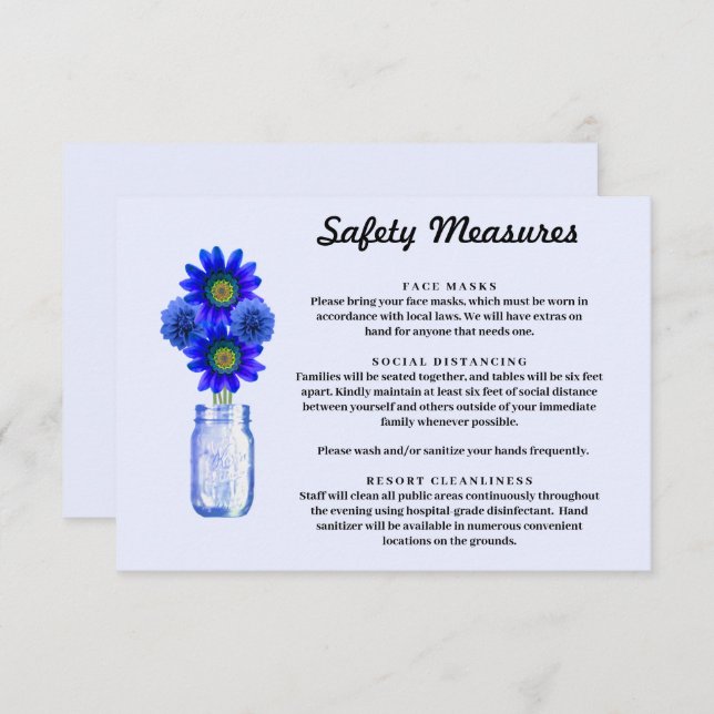 Tarjeta De Recepción Flores azules Medidas de seguridad de Mason Jar (Anverso / Reverso)