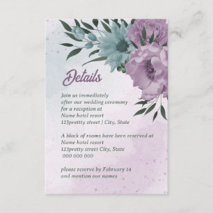 Tarjeta De Recepción flores azules moradas bodas botánicas