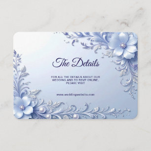 Tarjeta De Recepción Flores Azules Ornamentadas con Detalle de Perlas