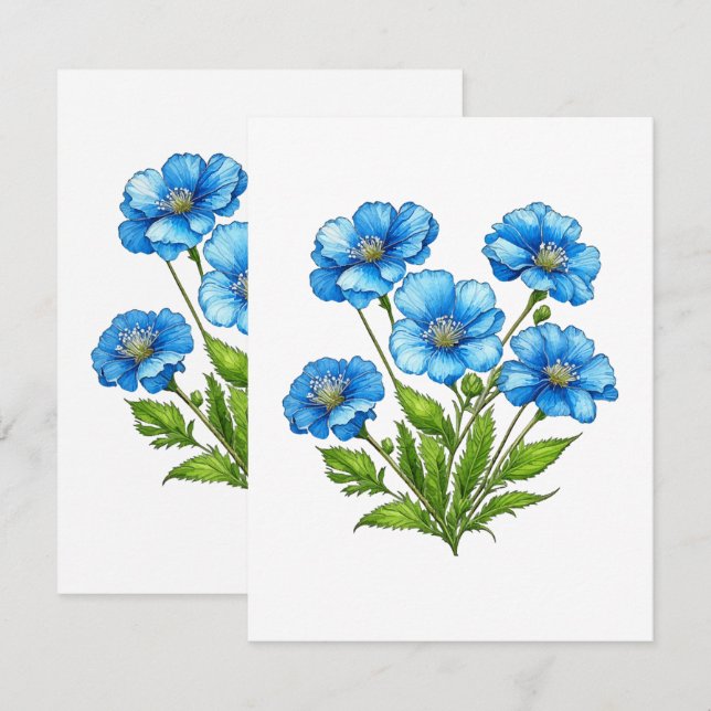 Tarjeta De Recepción Flores Azules Pequeñas (Anverso / Reverso)