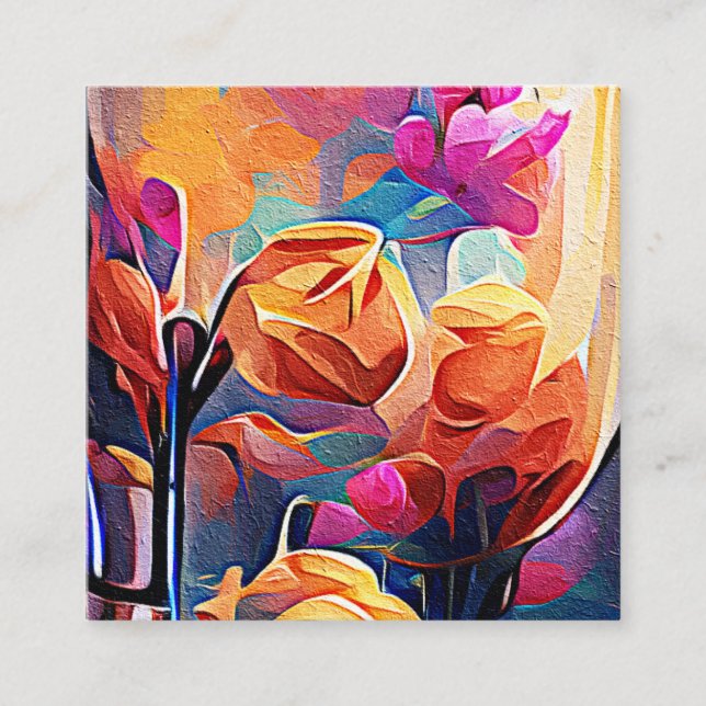 Tarjeta De Recepción Flores azules rojas Naranja de arte Abstracto flor (Anverso)